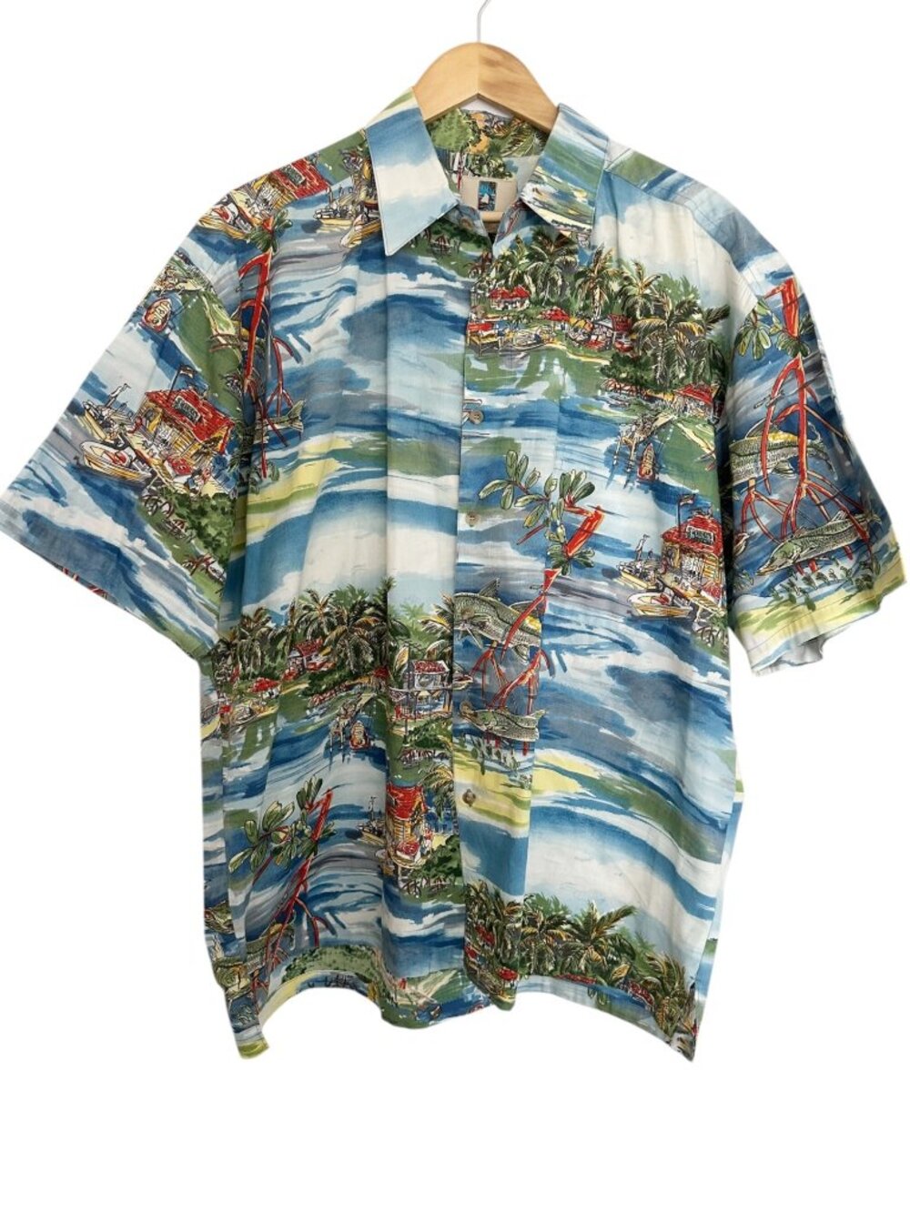 Kahala Hawaiian Shirt XL Button Up Cotton Handcrafted in Hawaii Fishing Dock